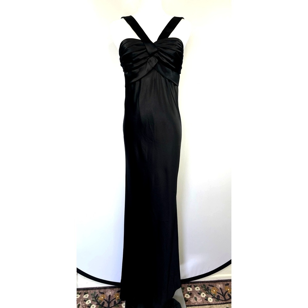 NWT VTG 80s 90s A.B.S. Allen Schwartz Black Halter Maxi Gown Dress 2 Glam Formal